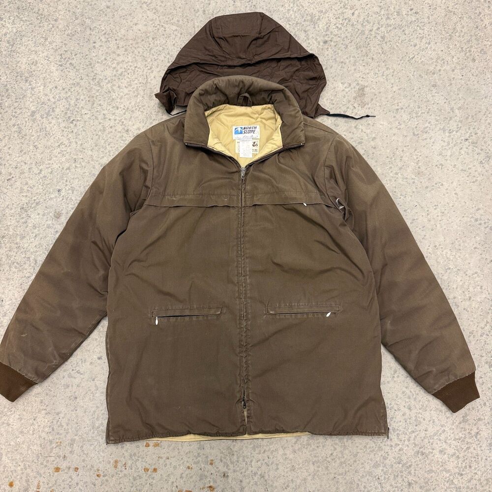 Vtg 80s Eddie Bauer Jacket Mens XL Brown North Slope Quilt Lined Hidden Hood USA